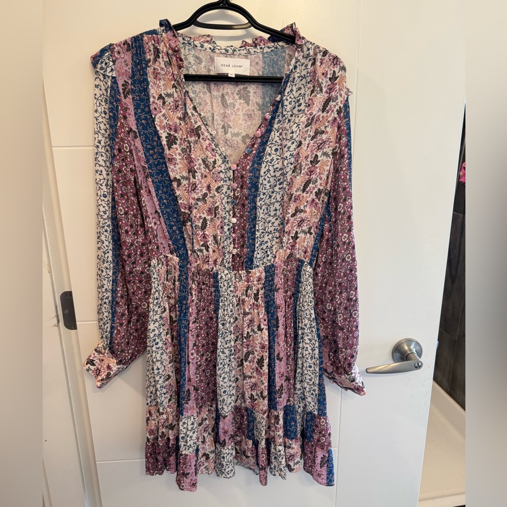 Dear John Patchwork Boho Ruffle Button Up Dress S Festival